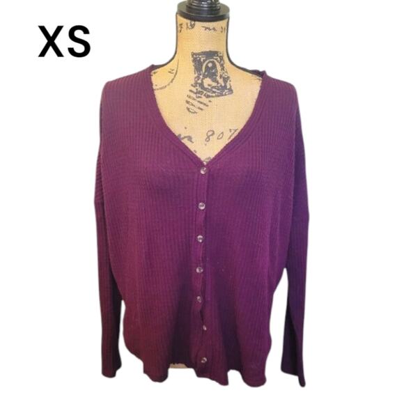 XS UO Out From Under Purple shaggy slouchy waffle knit thermal cardigan sweater - Picture 1 of 6